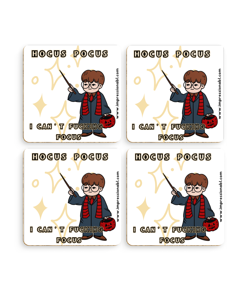 Pack of 4 Halloween Coasters - Hocus Pocus, I can't Fucking Focus