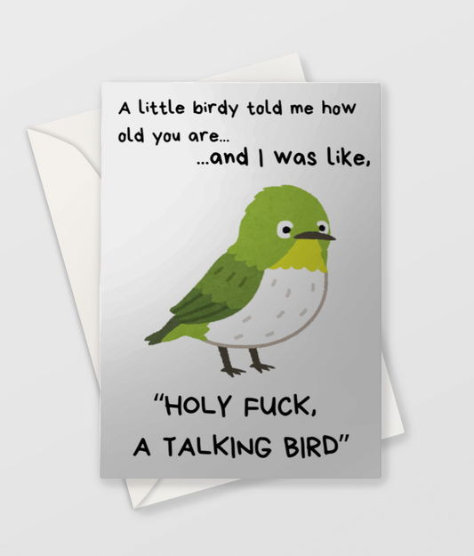 HOLY FUCK A TALKING BIRD - Blank Greeting Card